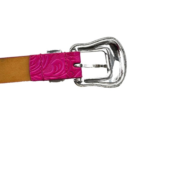 Tooled Studded Leather Western Belt Women's 38 Pink Floral Yellowstone Cowgirl - Picture 7 of 13